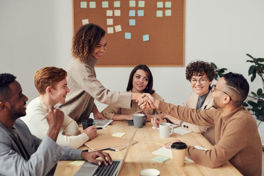 Professionals shaking hands at a meeting